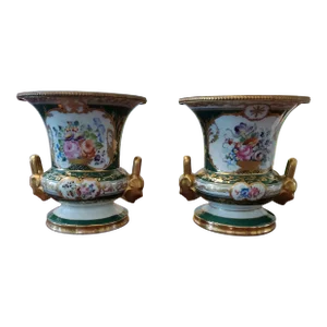 Vintage Mid-Century Modern Hollywood Regency Signed Sevres Urns - a Pair