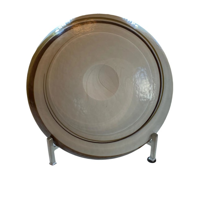 Late 20th Century Vintage Modernist Designer Glass Bowl With Swirl Design and Metal Stand For Sale - Image 5 of 13