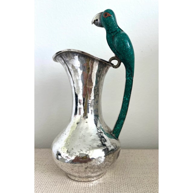 Late 20th Century Mid Century Los Castillo Silver Plate Pitcher With Parrot For Sale - Image 5 of 7