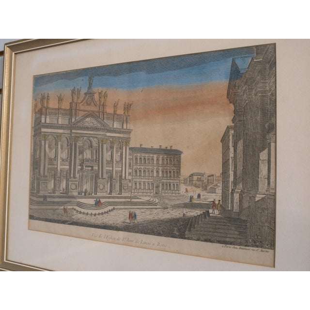 Vintage Pair of Italian Colored Engraving Etchings in Frames For Sale - Image 4 of 12