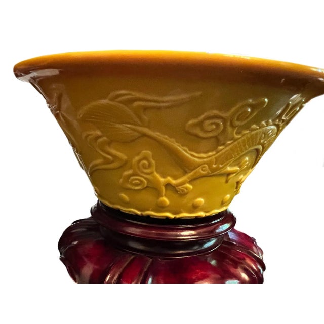 Early 20th Century Early 20th Century Chinese Imperial Yellow Peking Glass Bowls on Stands - a Pair For Sale - Image 5 of 7