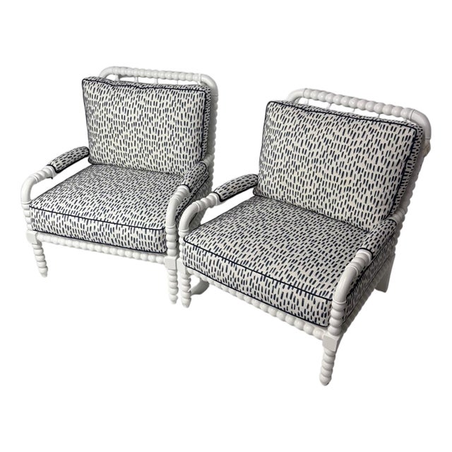 Pair of Bobbin Armchairs With Plush Upholstered Cushions & Backs For Sale