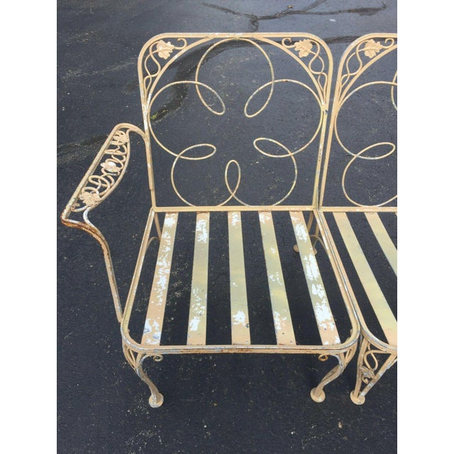 Antique English Garden Painted Wrought Iron Outdoor Sofa in 3 Seat