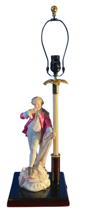 Antique Bisque Porcelain Figural Table Lamp: Young Nobleman