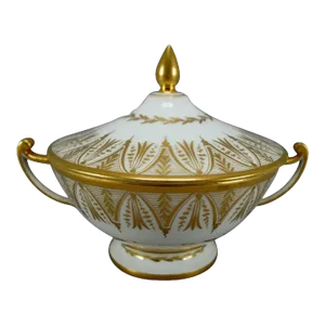 Antique 1805 Old Paris Porcelain Ecuelle or Soup Bowl in Gold & White