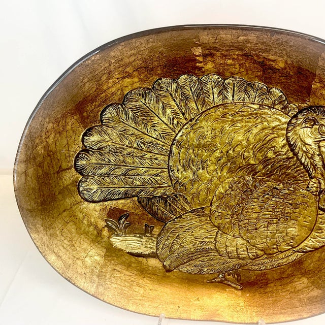 Bronze 1980s Vintage Italian Venetian Boho Chic Hand Blown Glass Thanksgiving Turkey Platter. For Sale - Image 8 of 11