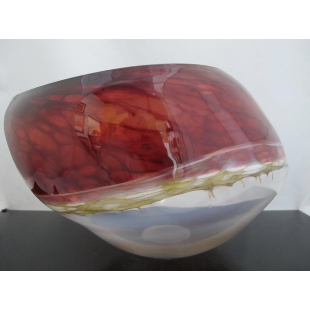 Tim Chilina Large Marbled Red Oregon Pacific Nw Art Glass Vase Bowl For Sale - Image 4 of 18