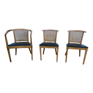 Mid 20th Century Set of Three Vintage Walnut Cane Back Dining Chairs