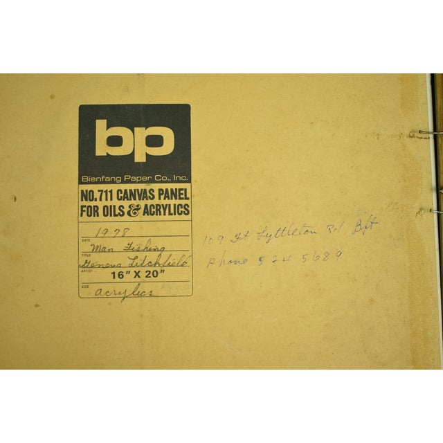 Traditional "Fisherman on a Lake" 1978 by Geneva Litchfield For Sale - Image 3 of 6