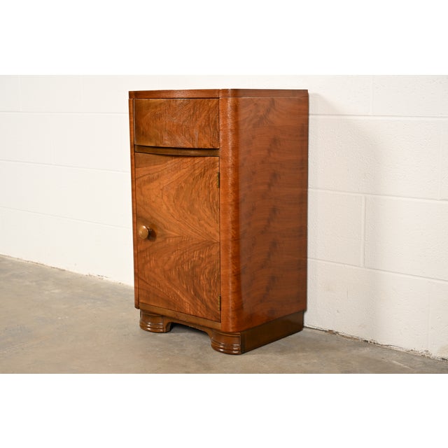 Art Deco Donald Deskey Style Art Deco Burl Wood Nightstand, Circa 1930s For Sale - Image 3 of 18