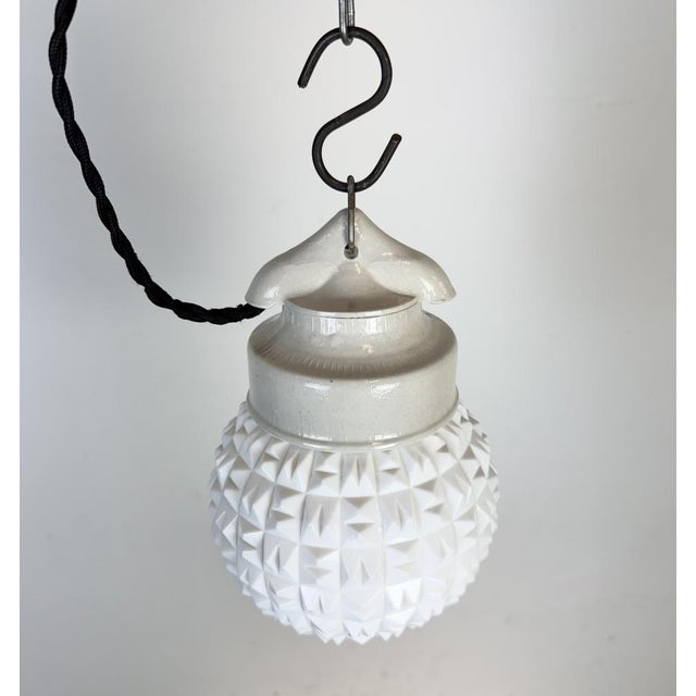 White Vintage White Porcelain Pendant Light, 1970s For Sale - Image 8 of 16