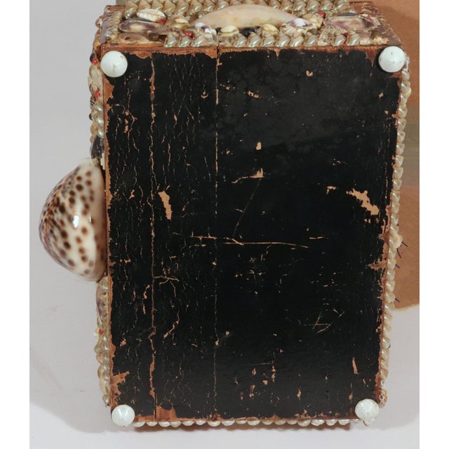 Victorian Shell Encrusted Box With Mirror and Pincushion Interior, 19th Century For Sale - Image 12 of 13