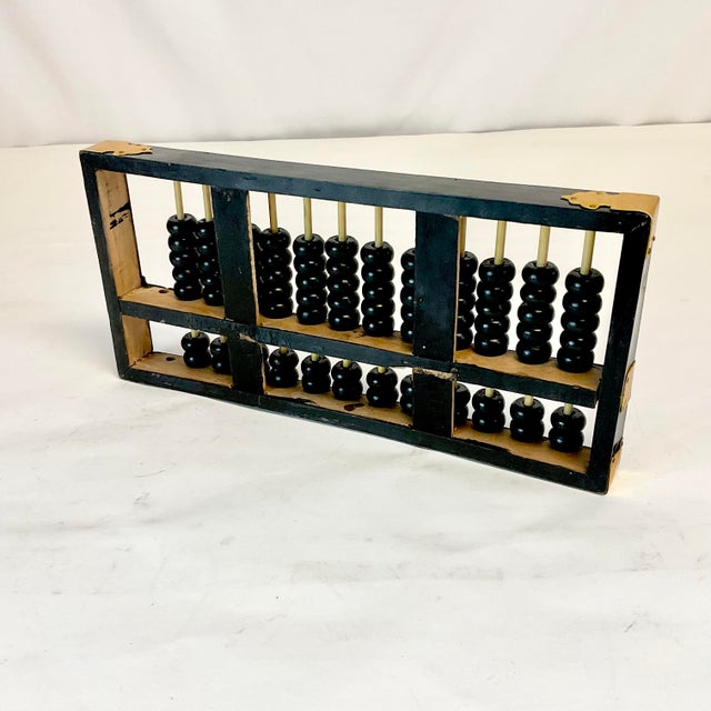 Black Mid-Century Chinoiserie Boho Chic Brass and Lacquered Lotus Flower Abacus. For Sale - Image 8 of 10