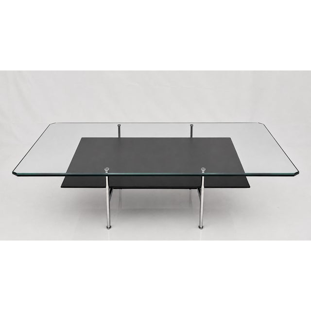 Transparent 1980s Antonio Citterio for B&b Italia Leather, Aluminum & Glass Coffee Table For Sale - Image 8 of 18