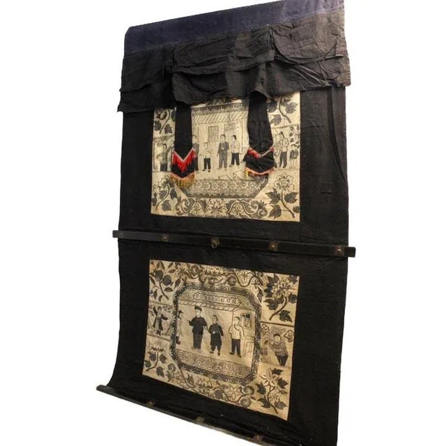 Vintage Tapestry Door Curtain Family Scene For Sale - Image 9 of 10