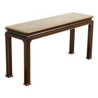 Henredon Hollywood Regency Chinoiserie Mahogany Hand-Painted Console Table With Bird Motif | Circa 1980s For Sale