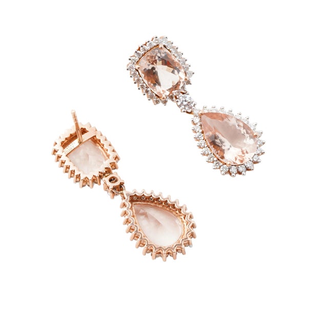 Natural morganite 9.20cts & diamond 1.31cts earring in 14k gold For Sale - Image 11 of 18