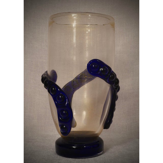 2000 - 2009 Mid-Century Gold and Blue Murano Art Glass Vase, 2000s For Sale - Image 5 of 9