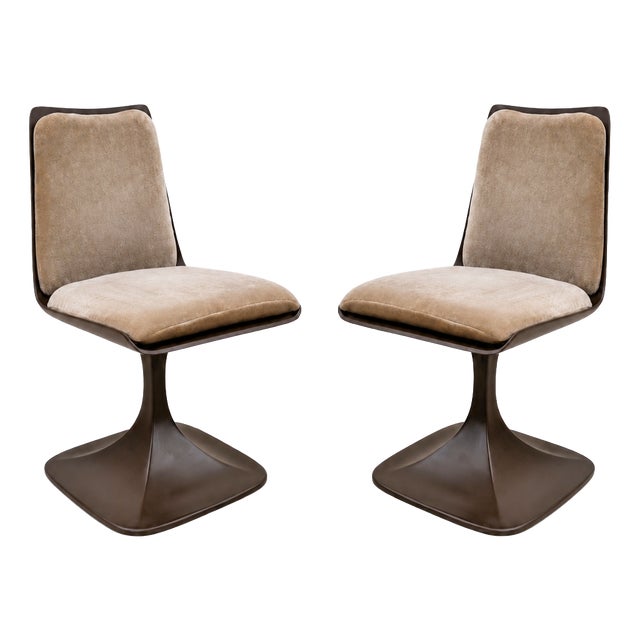 Tulip Padded Chairs in Brown Fiberglass from Felpam, 1970s, Set of 2 For Sale