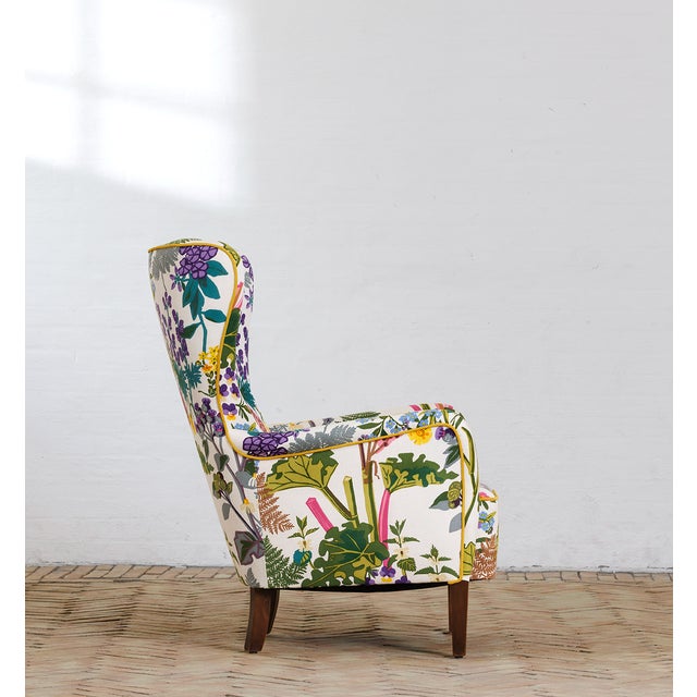 Armchair Redressed in Print from Gocken Jobs, 1950s, in Restored conditions. Designed 1920 to 1949