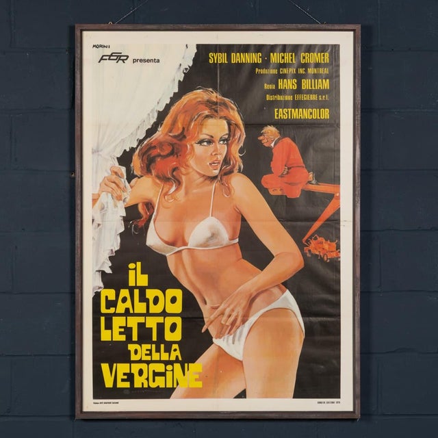 An original italian film poster for il caldo letto della vergine ("the warm bed of the virgin"), issued in 1974 for the...
