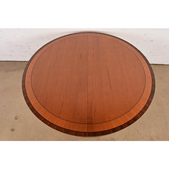 1980s 1980s Baker Furniture Regency Cherry Wood and Parcel Gilt Paw Foot Pedestal Extension Dining Table, Newly Refinished For Sale - Image 5 of 14