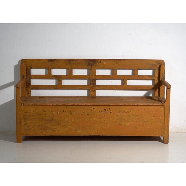 Vintage Painted Storage Bench in Pine, 1920 For Sale - Image 6 of 11