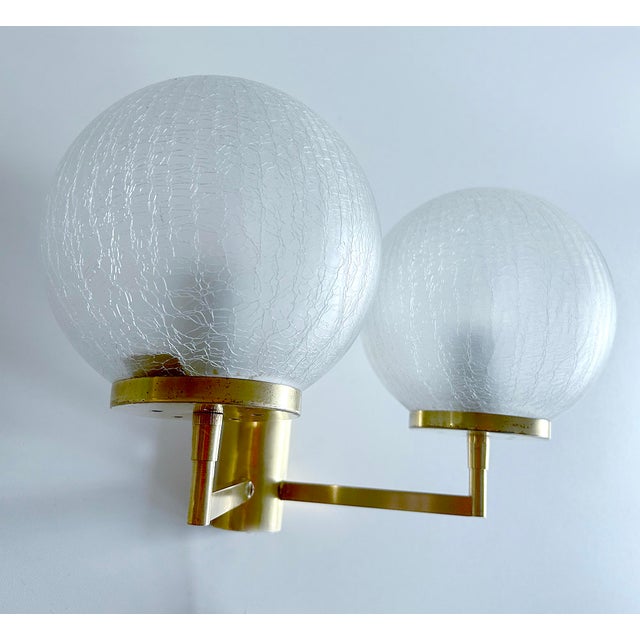 Vintage Double Glass Brass Sconces, Set of 2 For Sale - Image 9 of 18