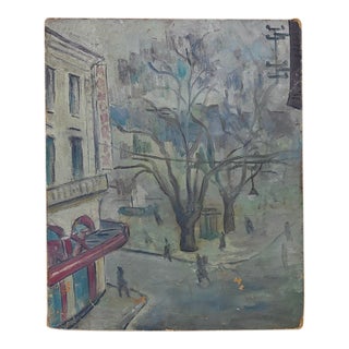 Early Paris, France Painting of Monoprix Store and a Park For Sale