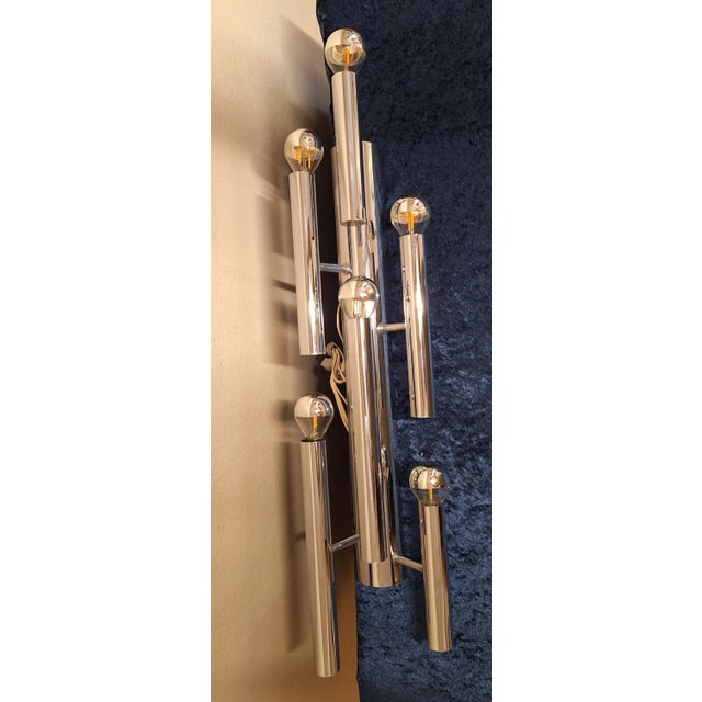 Vintage Italian Six-Light Wall Lamp in Chrome-Plated Metal by Gaetano Sciolari, 1970s For Sale - Image 6 of 7