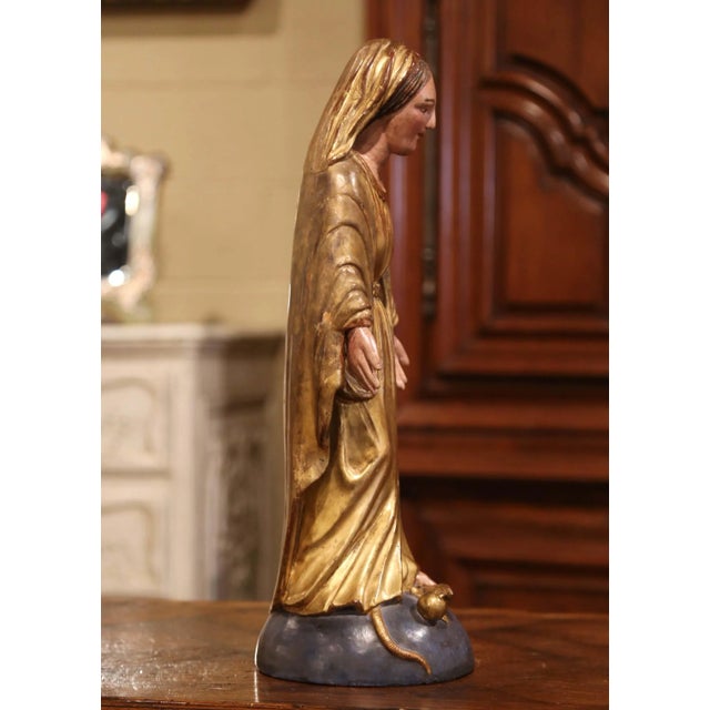 Wood 19th Century French Polychrome and Giltwood Virgin Mary Statue For Sale - Image 7 of 10