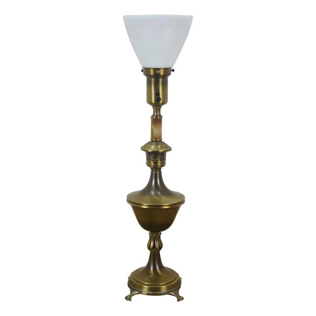 Antique Colonial Premier Brass Torchiere Trophy Urn Uplight Table Lamp 25" For Sale