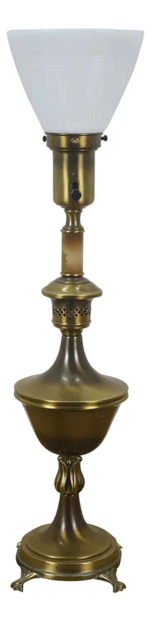 Antique Colonial Premier Brass Torchiere Trophy Urn Uplight Table Lamp 25"