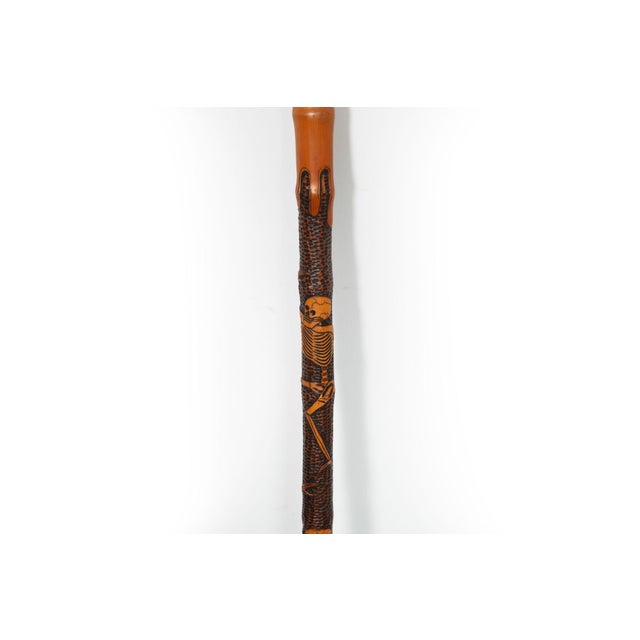 Antique Carved Folk Art Walking Stick Cane, Skeletons & Octopus For Sale - Image 11 of 13
