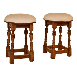 Pair of Edwardian English Upholstered Stools For Sale