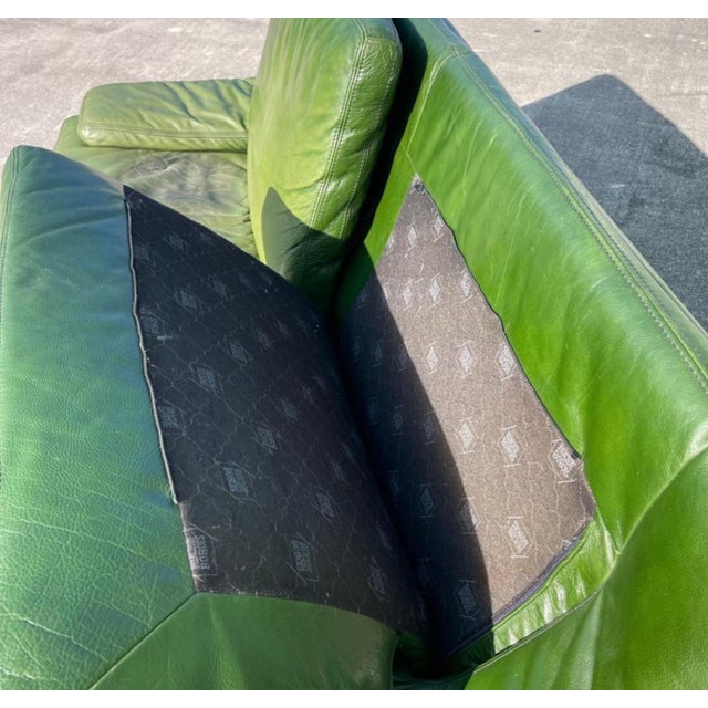 Animal Skin Postmodern Patinated Green Buffalo Leather Sofa by Roche Bobois For Sale - Image 7 of 10