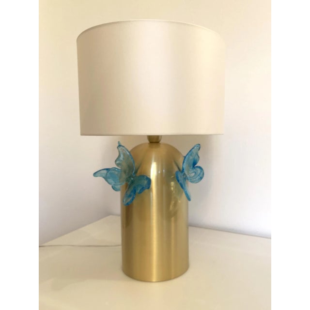 Contemporary Light-Blue Butterfly Murano Glass Table Lamp For Sale - Image 9 of 9