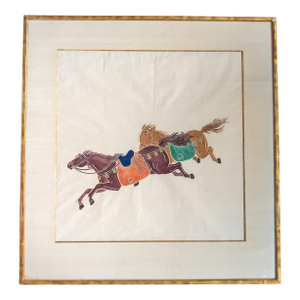 20th Century Hollywood Regency Chinoiserie Print With Horses