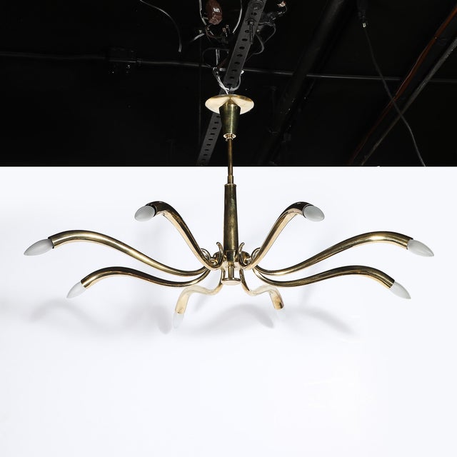 Mid-Century Polished Brass 8-Arm Sculptural Chandelier by Oscar Torlasco For Sale - Image 13 of 17