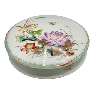 Large Vintage Limoges Porcelain Round Box by Raynaud, 1980s For Sale