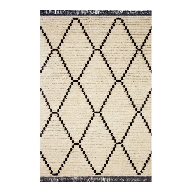Chris Loves Julia x Loloi Alice Rug Cream / Charcoal Diamond 6'-5" x 9'-2" Area Rug For Sale