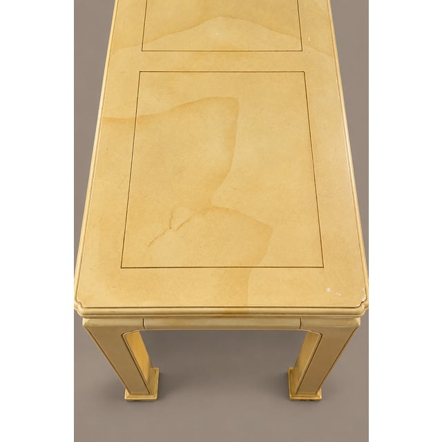 1970s Henredon Ming Goatskin Console Table With Two Stools 1970's For Sale - Image 5 of 11