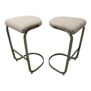 1970s Milo Baughman Style Cantilever Bar Stools - a Pair For Sale
