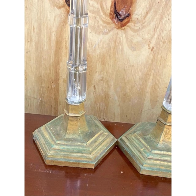 Vintage Stacked Cut Crystal Three Bulb Table Lamp - a Pair For Sale - Image 4 of 7