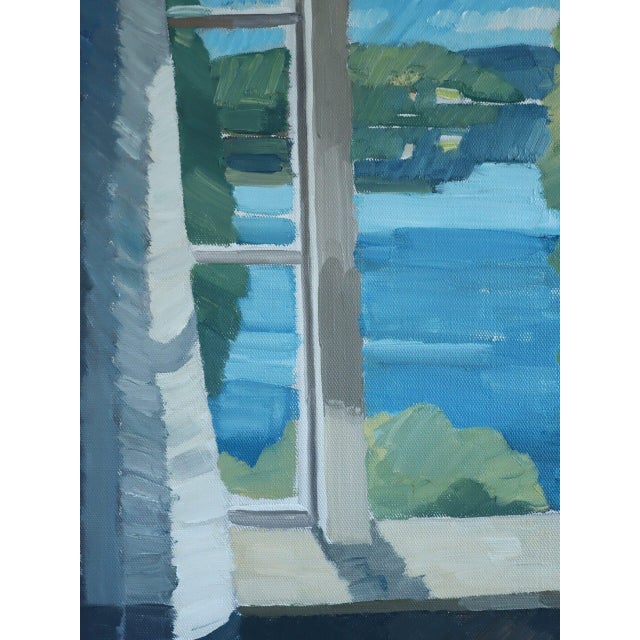 1988 Modernist 'View Across the Lake' Vintage Original Landscape Oil Painting, Framed For Sale - Image 9 of 11
