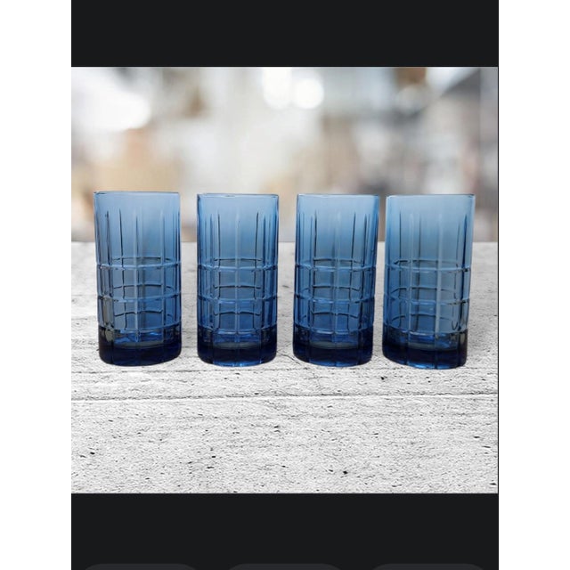 Mid-Century Modern Vintage Mid-Century Modern Anchor Hocking "Tartan Blueberry" Flat Iced Tea Glasses - Set of 4 For Sale - Image 3 of 15