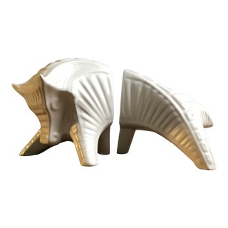 Vintage Jonathan Adler White Bull Figurative Bookends For Sale