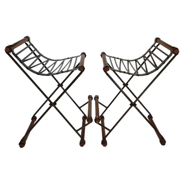Signed Cleo Baldon Terra Wrought Iron Bar Counter X Stools Mid Century Modern For Sale In Philadelphia - Image 6 of 17