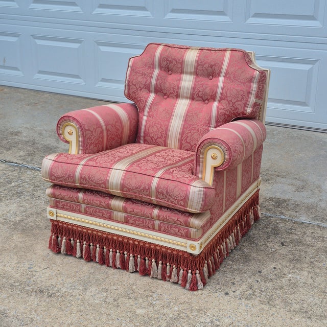 This is a vintage Italian neoclassical arm chair that is unmarked but strongly attributed to Italian brand Meroni...