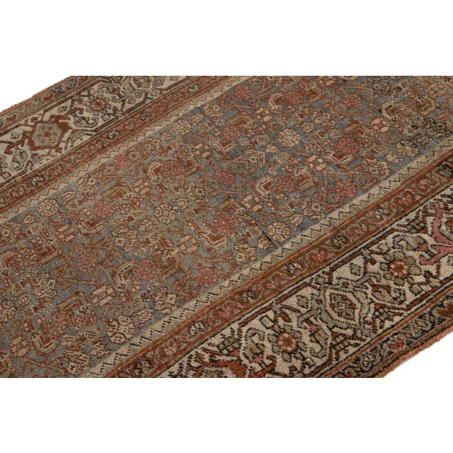Antique Bidjar Handmade Floral Wool Runner in Gray and Rust Color From the 1890s For Sale - Image 4 of 8
